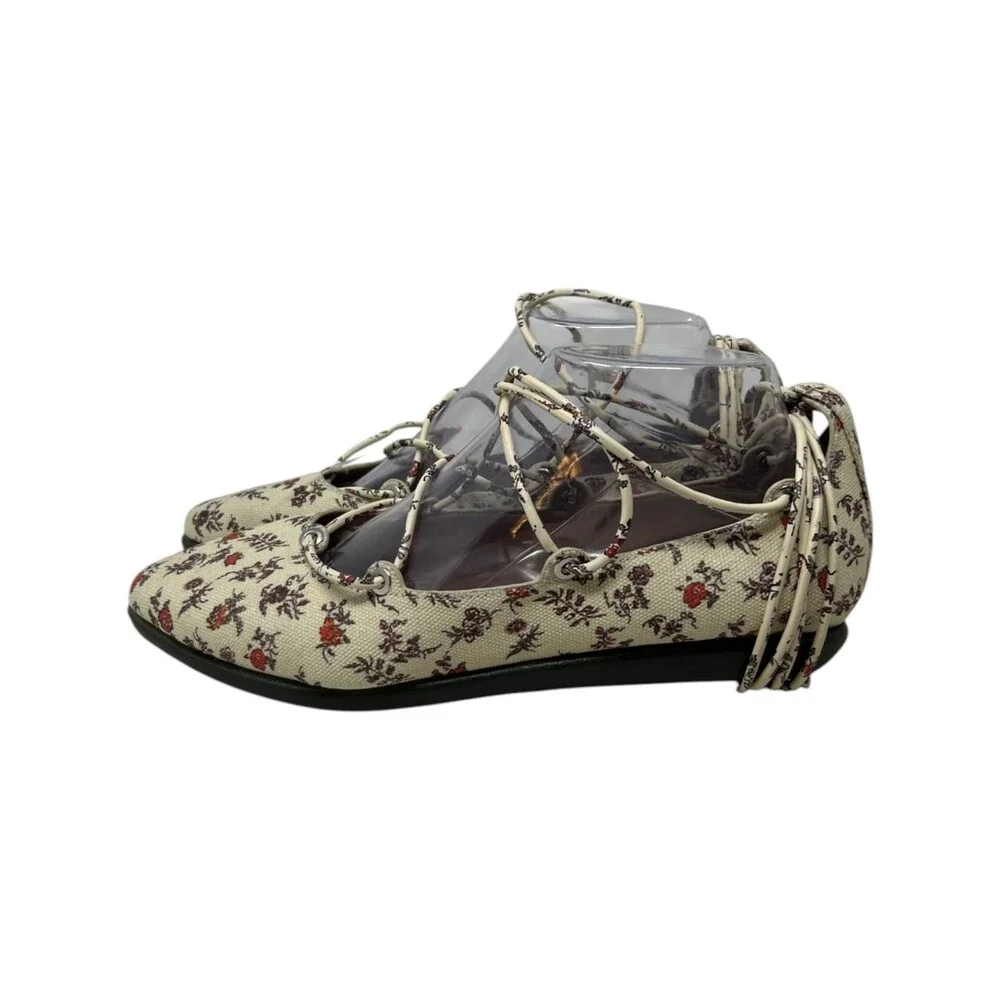 Aerosoles x Laura Ashley Flat Women Size 7.5 Cream Floral Lace Up Pointed Toe